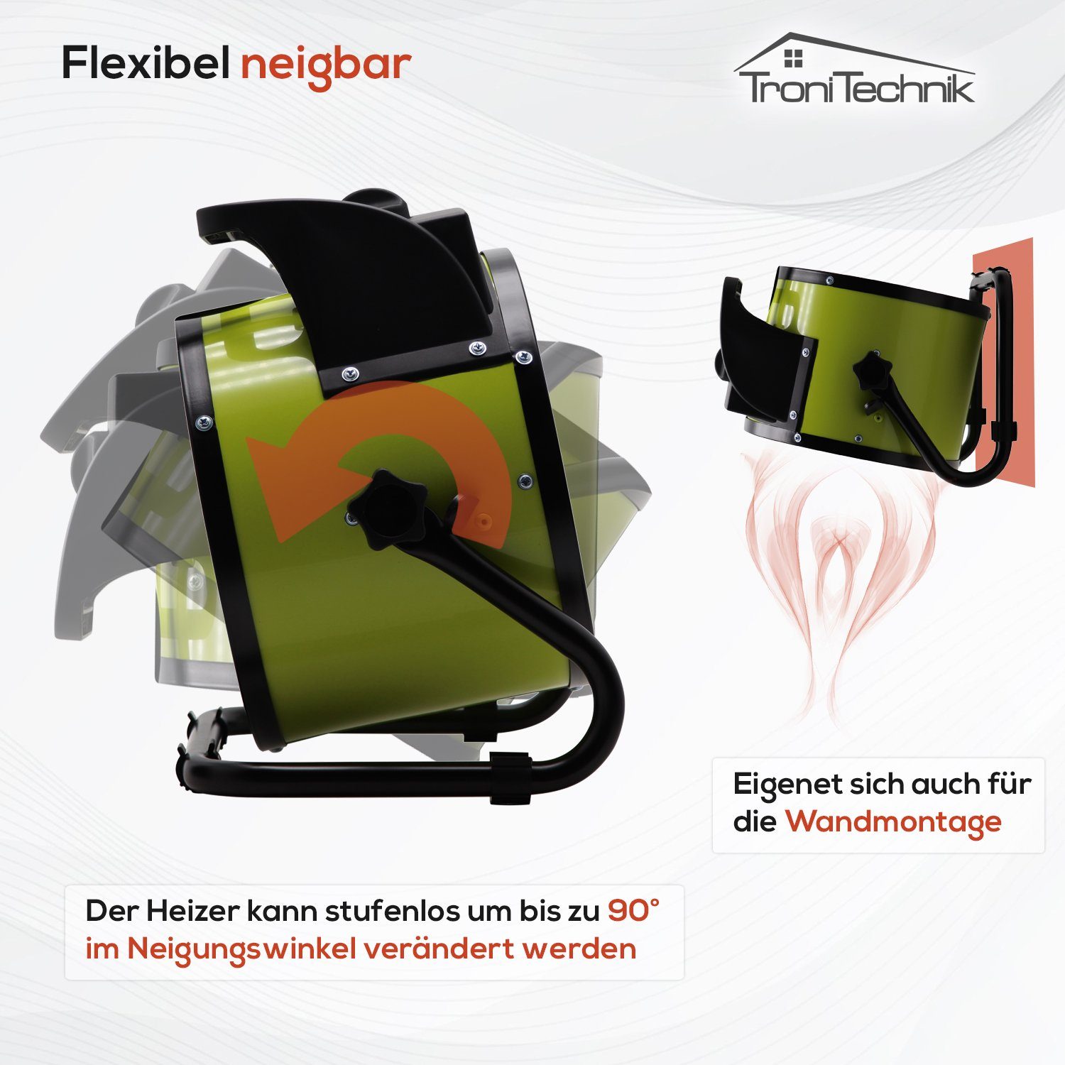 TroniTechnik Heizstrahler Heizlüfter, Keramikheizung, Schnellheizer TT-KH-503,Keramikheizelement, 3000 W, zwei Heizstufen, Überhitzungsschutz und Abschaltautomatik, Thermostat