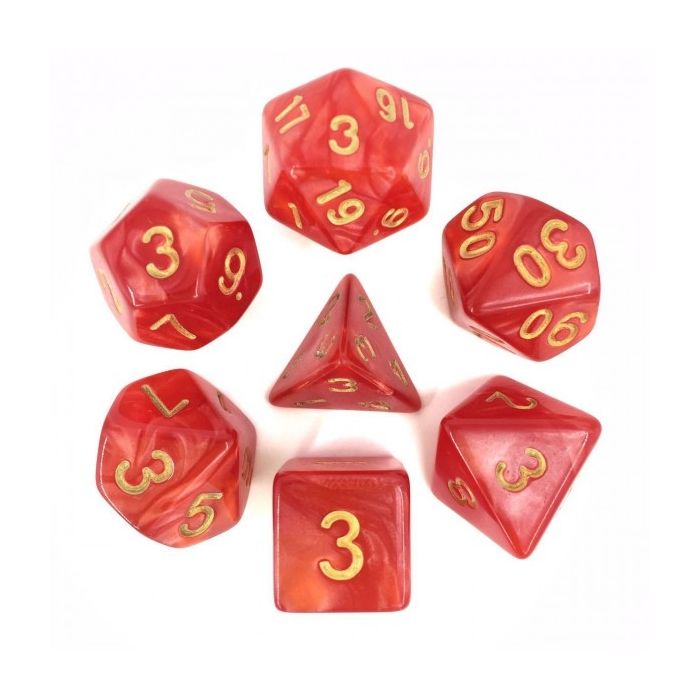Red (Golden font) pearl dice set