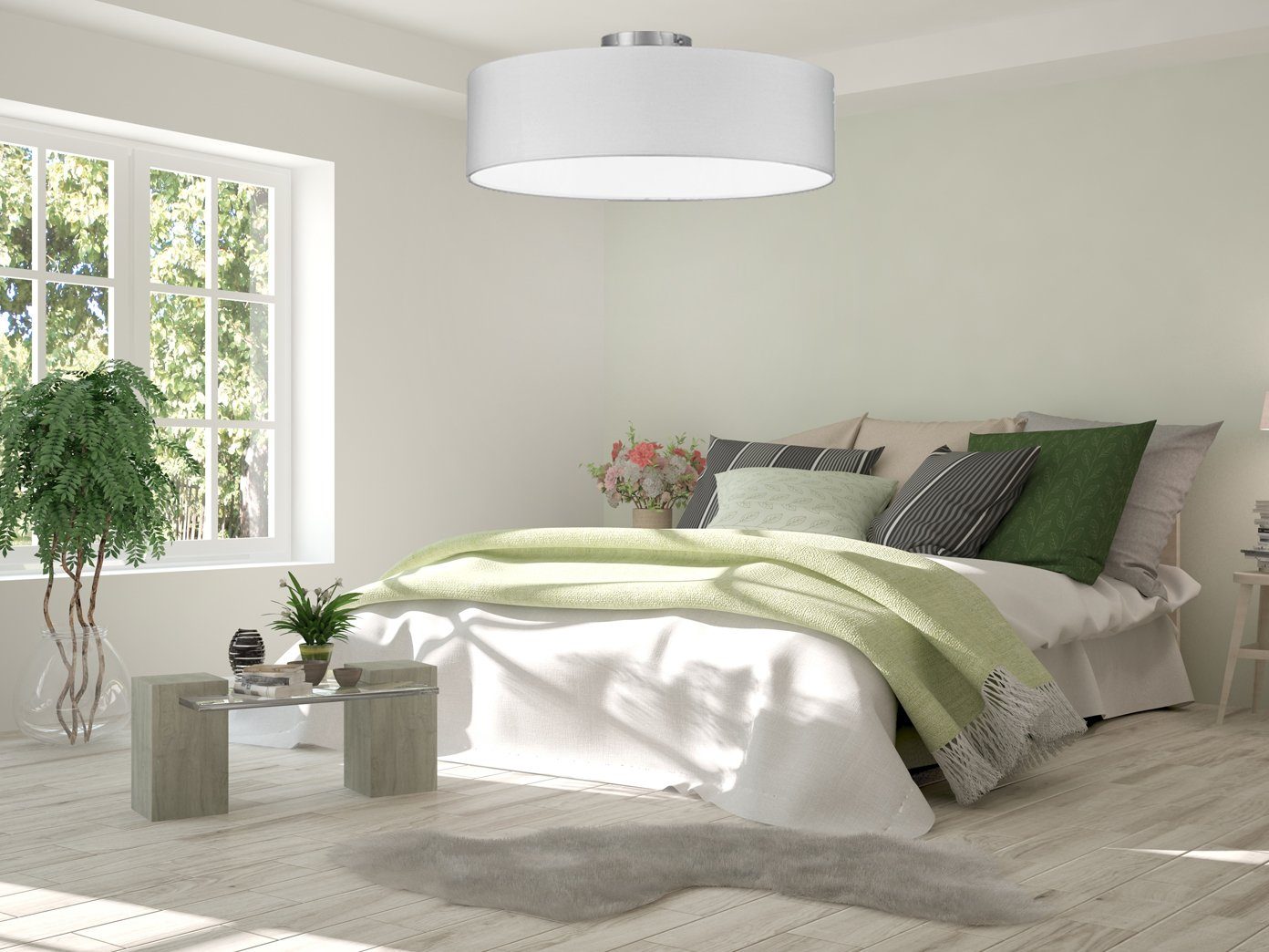 meineWunschleuchte Deckenleuchte, ohne Leuchtmittel, Designer-Lampe Stoff Lampenschirm Baushaus über-n Esstisch, Ø50cm Weiß