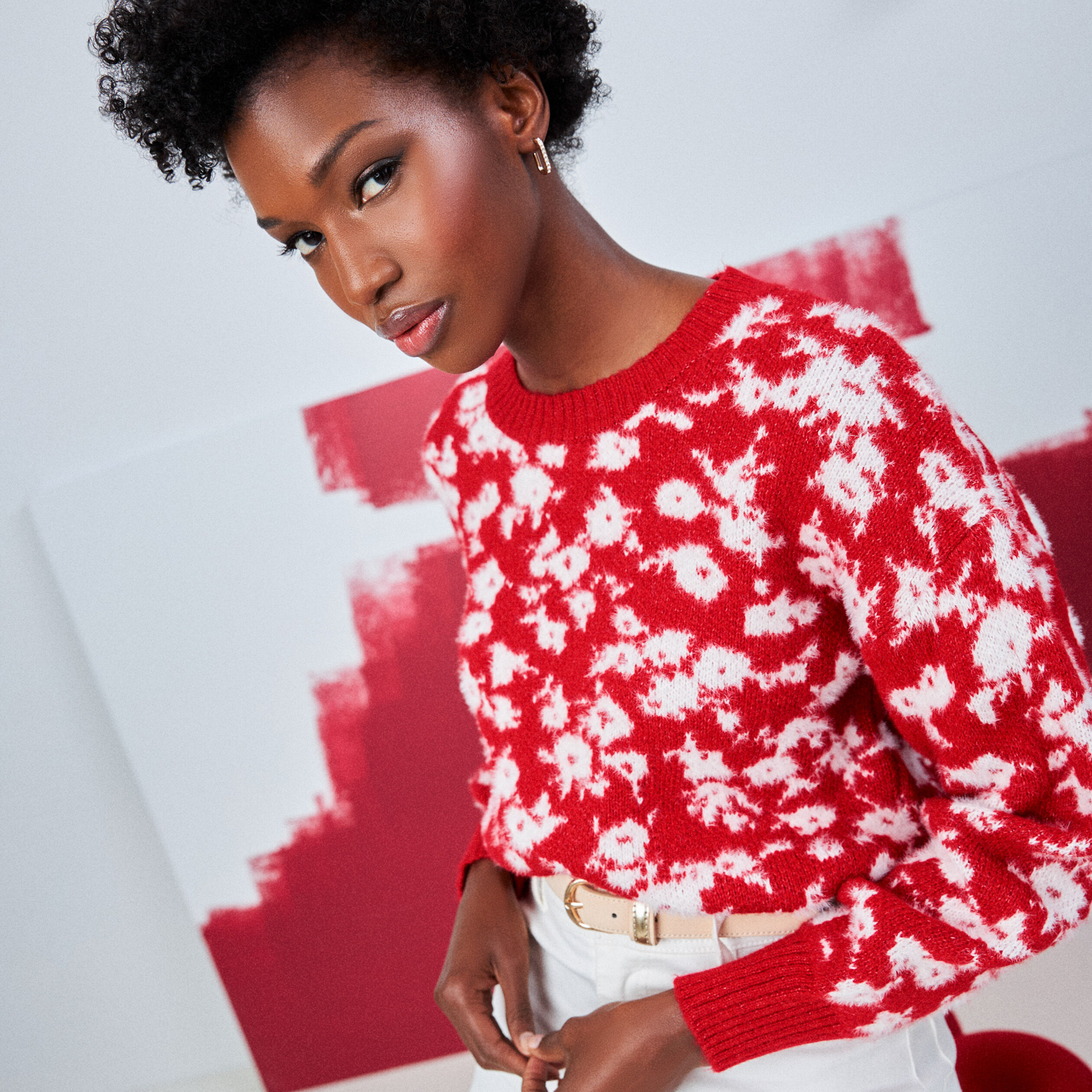 Pull avec col rond rouge femme | Cache Cache