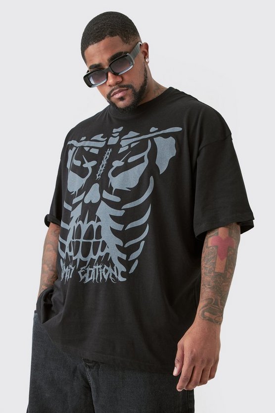 Plus schwarzes T-Shirt mit Skelett-Print
