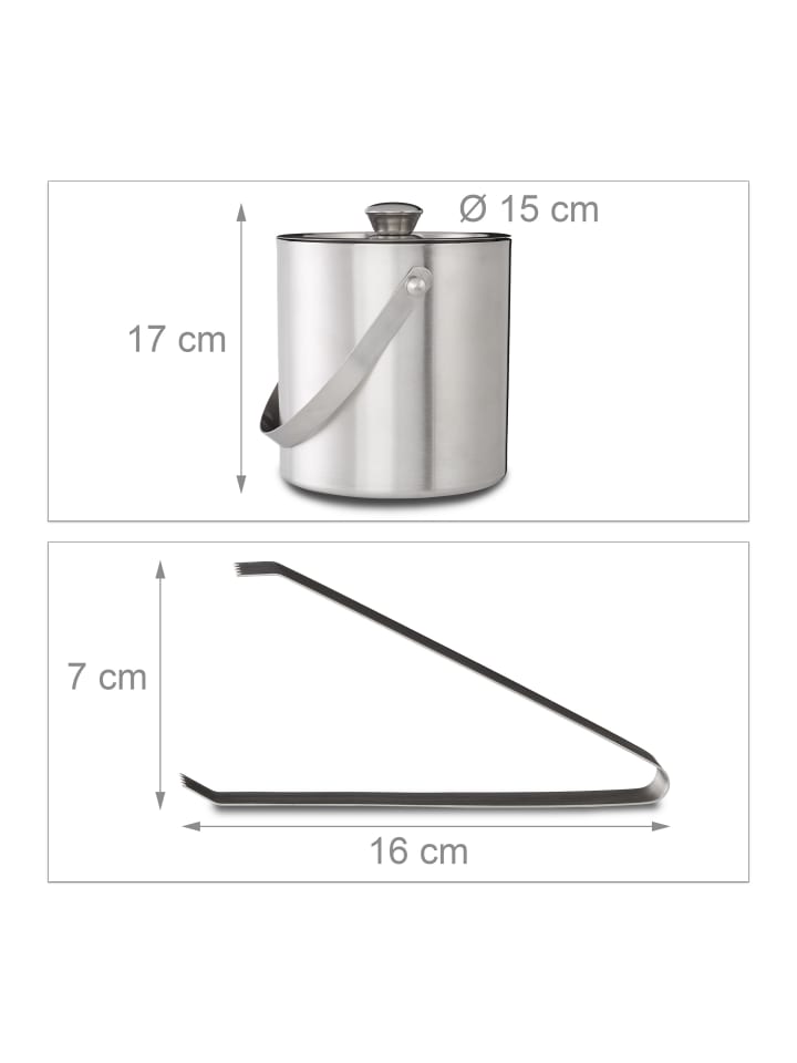 relaxdays Eisbehälter mit Eiszange in Silber - 1,5 Liter günstig kaufen onesize