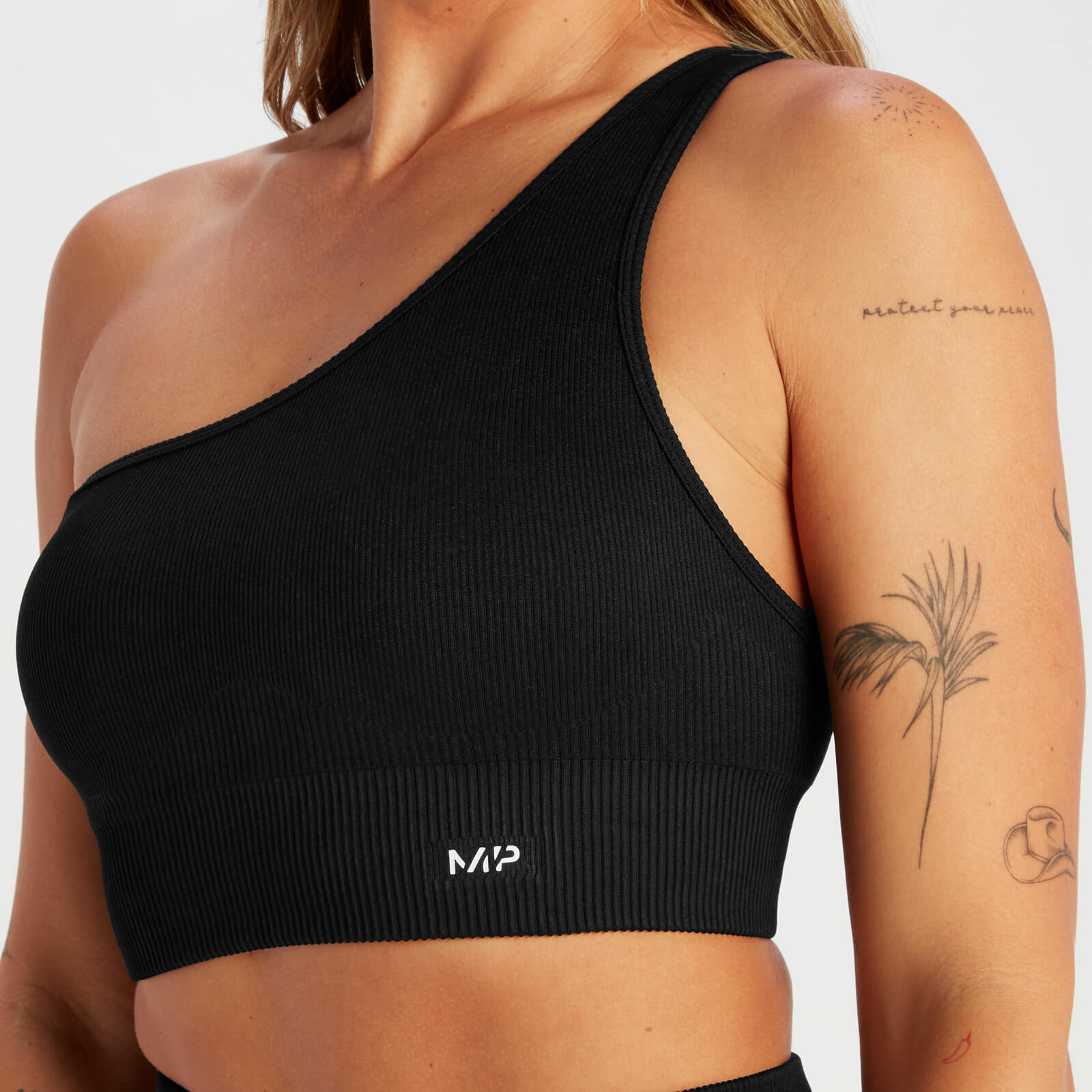 Brassière asymétrique côtelée sans coutures MP Tempo pour femmes – Noir