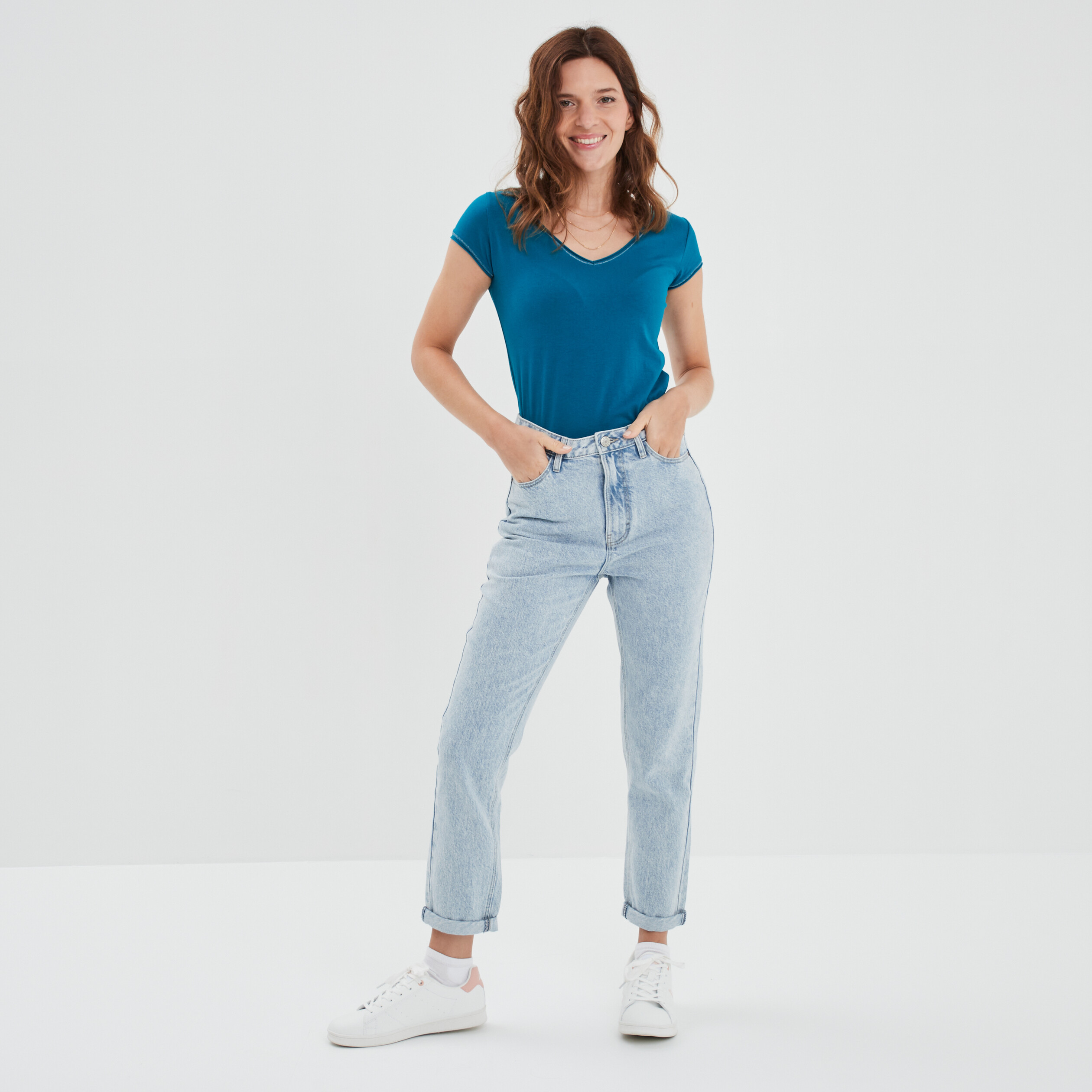 T-shirt manches courtes ajusté bleu canard femme | La Halle