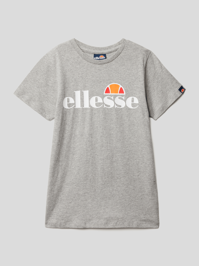 T-Shirt mit Label-Print in mittelgrau meliert