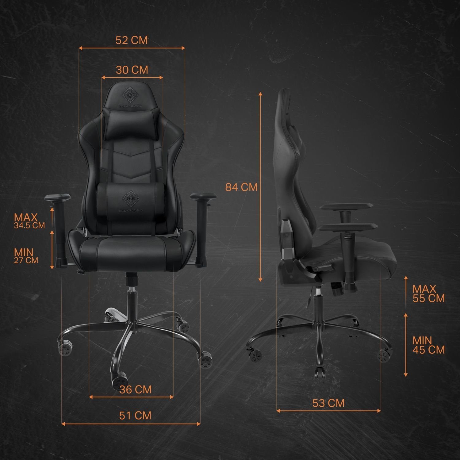 DELTACO Gaming-Stuhl Gaming Stuhl Jumbo Gamer Stuhl Kissen 110kg (kein Set), schw., extra groß, hohe Rückenlehne, inkl. 5 Jahre Herstellergarantie