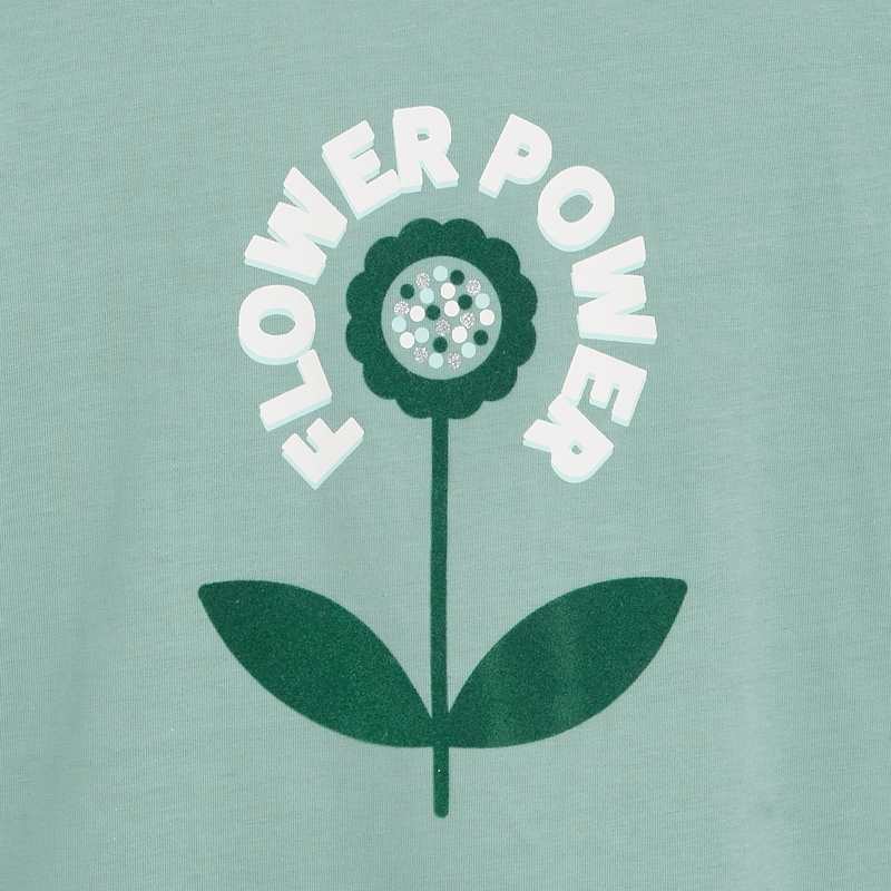 T-shirt manches courtes flower power vert fille