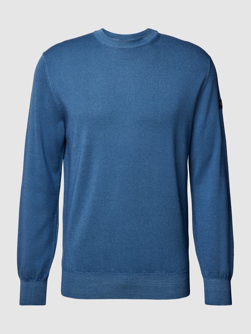 Sweatshirt aus Lanawolle mit Label-Patch in ozean blau meliert