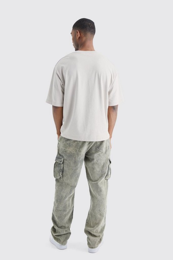 Tall lockere Cord-Cargohose mit Acid-Waschung