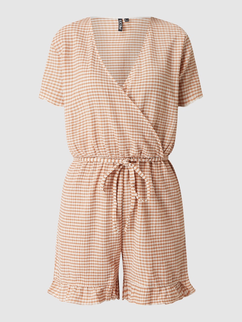 Playsuit aus Seersucker mit Vichy-Karo Modell 'Sienna' in apricot