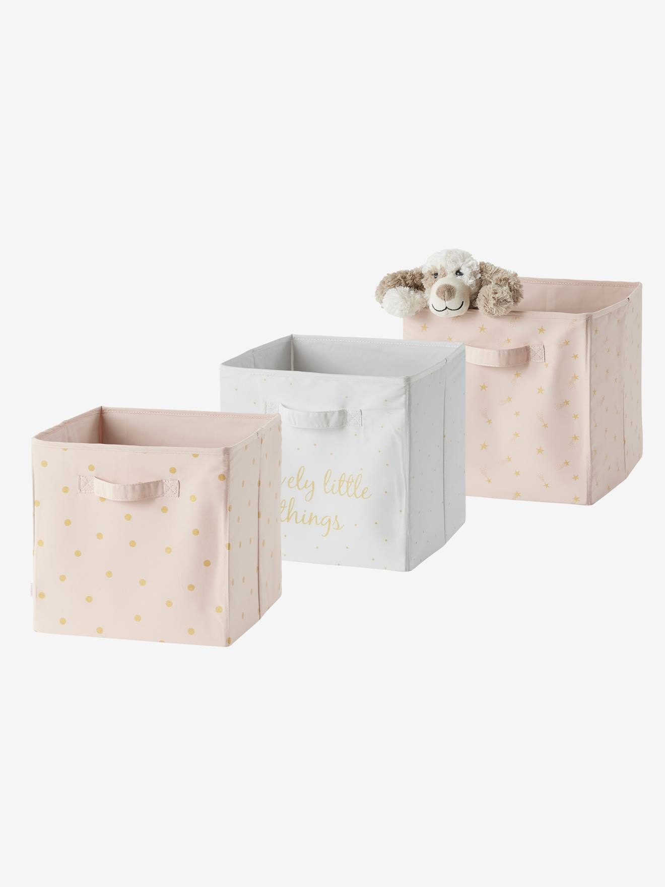 Lot de 3 bacs de rangement Lovely rose poudré imprimé