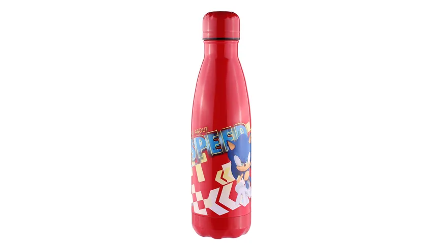 Sega Sonic The Hedgehog Trinkflasche aus Edelstahl - auslaufsicheres Deckeldesign -500ml / rot