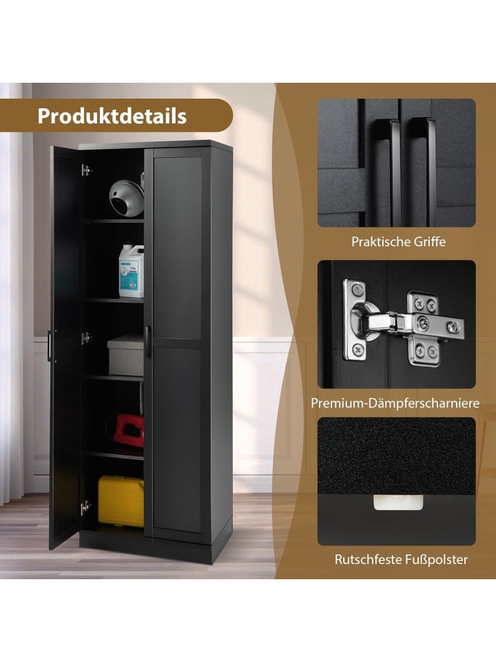 COSTWAY 5 stöckiger Hochschrank in Schwarz günstig kaufen 175 cm