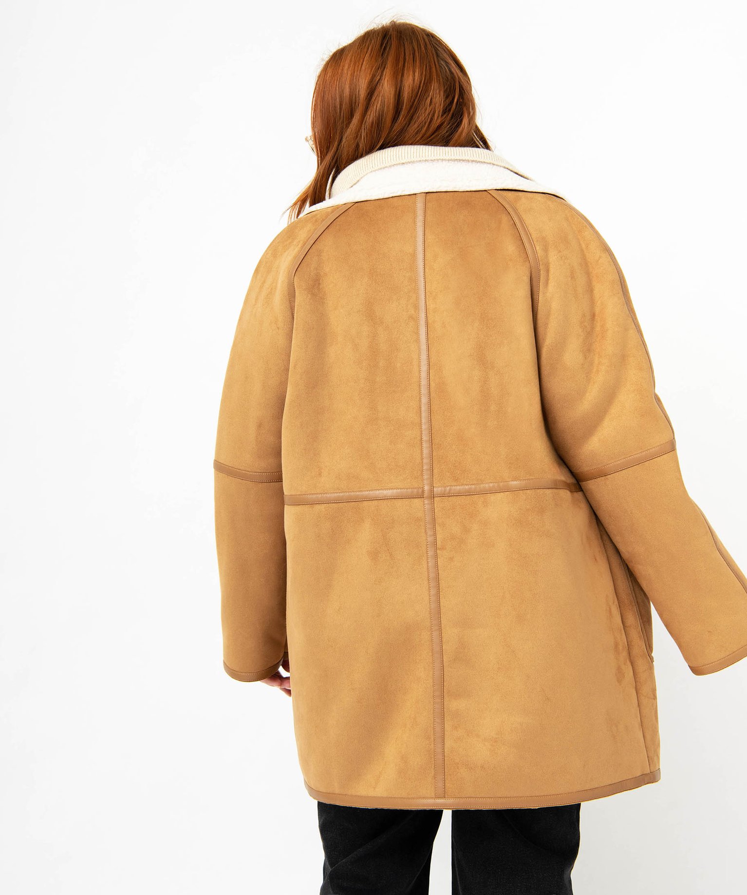 Manteau en suédine doublé sherpa femme grande taille marron | GEMO