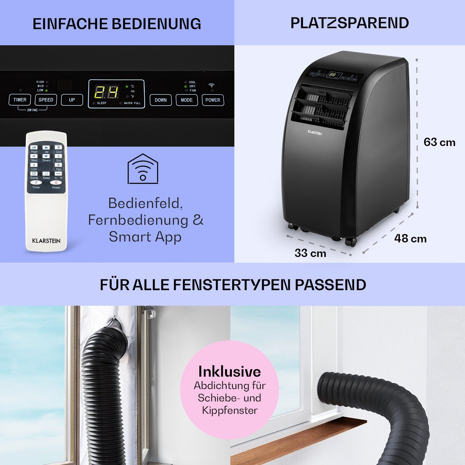 Klarstein Klimagerät Metrobreeze Rom Smart, Klimagerät mobil Air Conditioner Kühlgerät Luftkühler