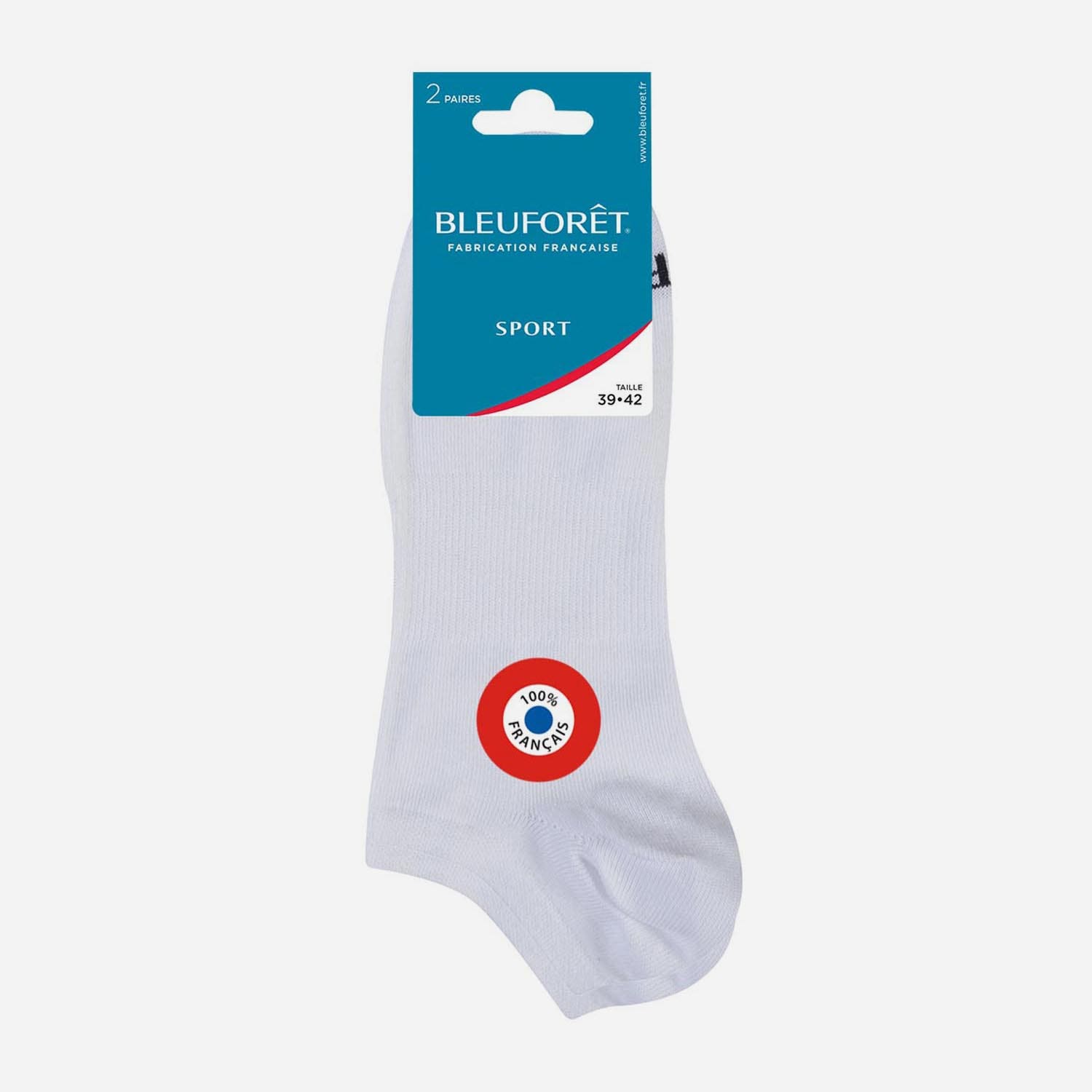 2 paires de chaussettes courtes Sport BLEUFORÊT blanches Pointure 43-46