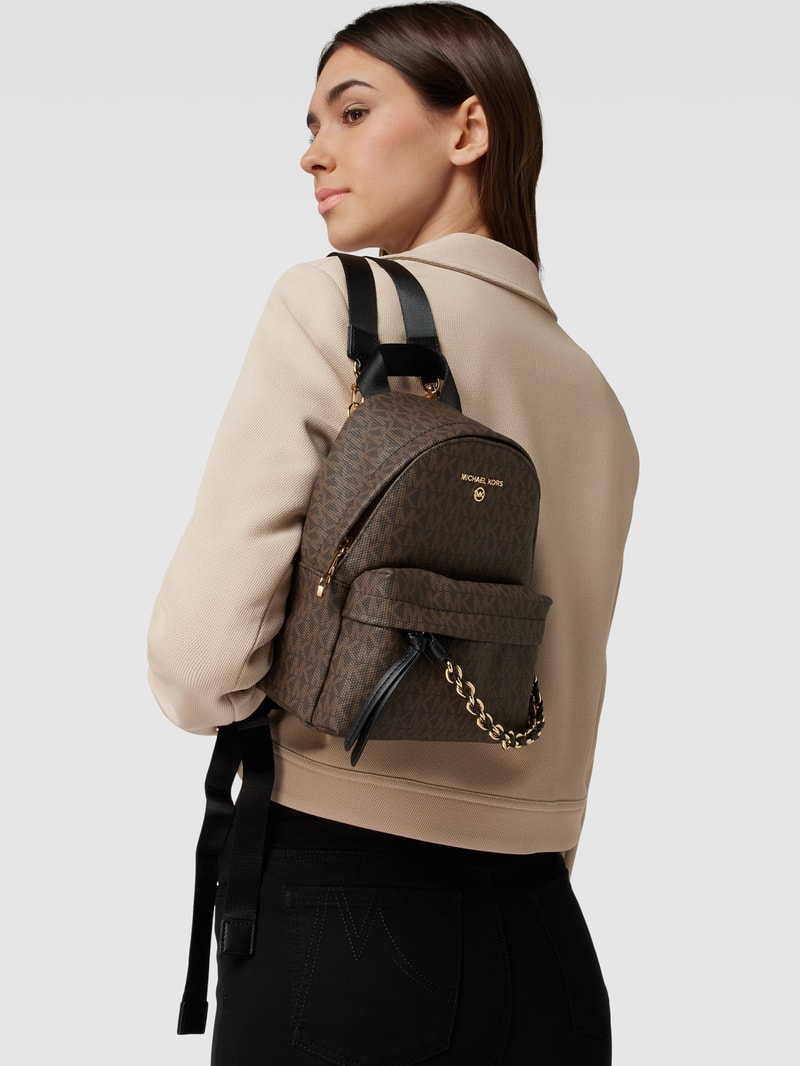 Rucksack mit Allover-Logo Modell 'SLATER' in dunkelbraun
