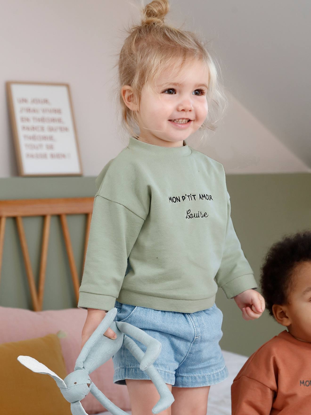 Vertbaudet Baby Sweatshirt MON P'TIT AMOUR, personalisierbar Oeko-Tex - wollweiß