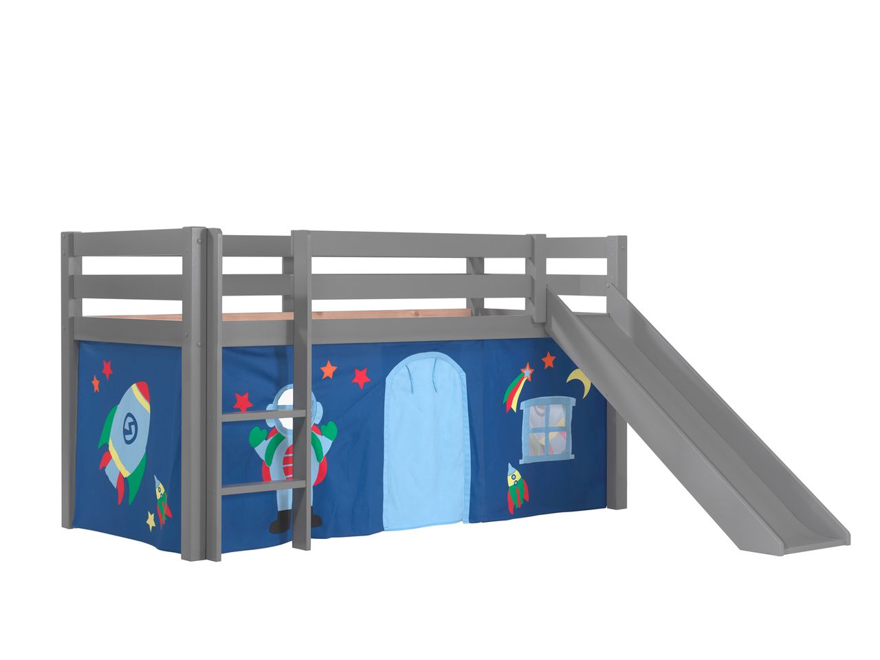 VIPACK Spielbett Pino inkl. Rutsche mit Textilset Vorhang 