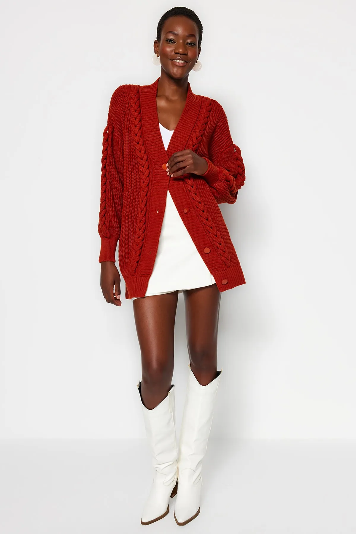 Trendyol Collection  Tile Wide Fit Strick-Cardigan mit V-Ausschnitt TWOAW24HI00256