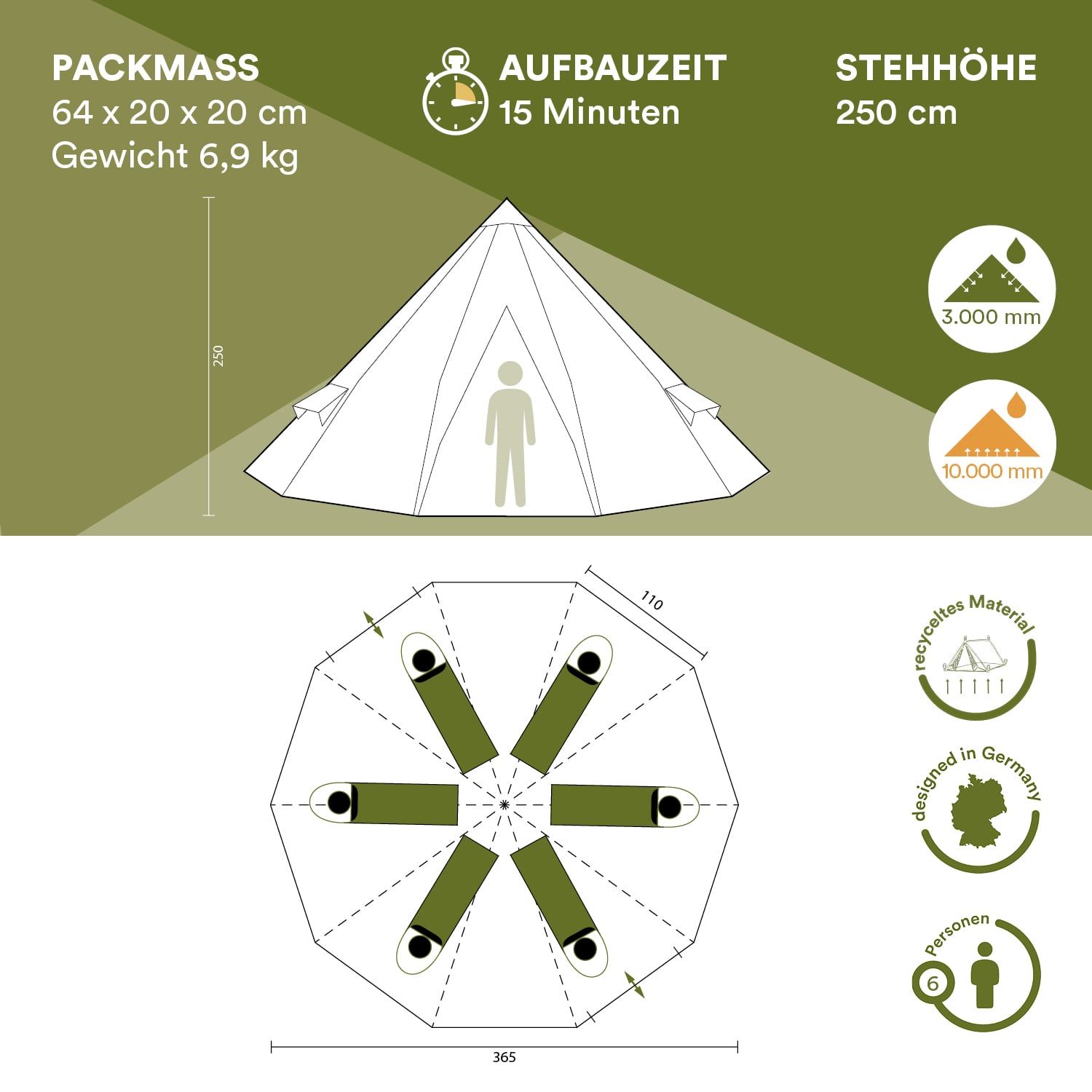 Skandika 16521 Tipii 6 Campingzelt