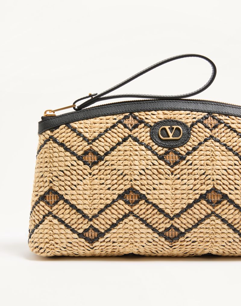 Clutch Valentino Garavani em ráfia com padrão geométrico