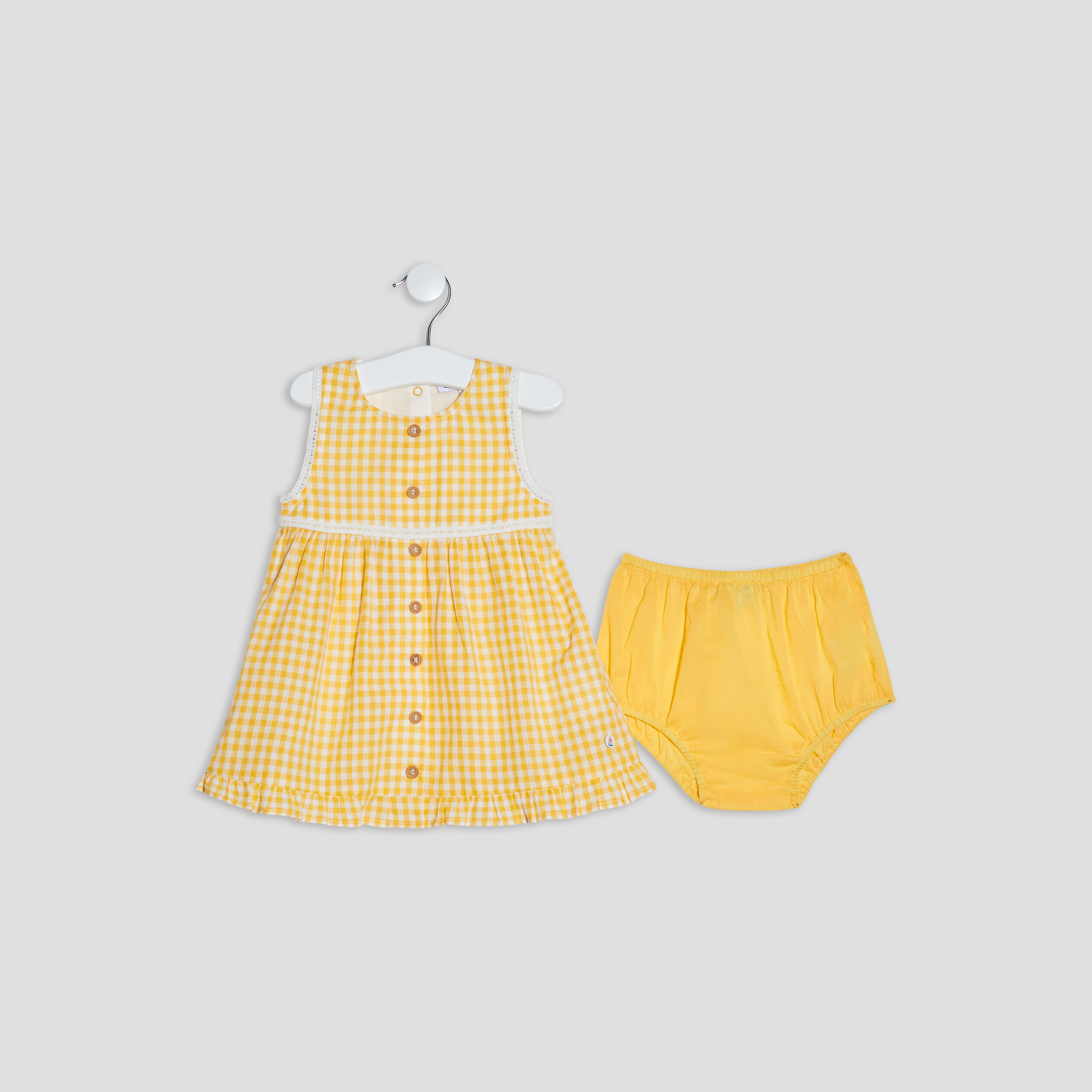 Ensemble 2 pièces robe vichy et culotte ecru bébé fille | La Halle