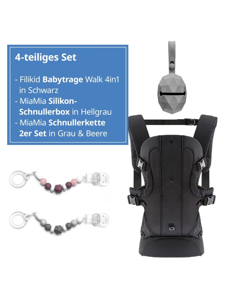 fillikid Babytrage Walk 4in1 inkl. Silikon-Schnullerbox Diamant in schwarz günstig kaufen onesize