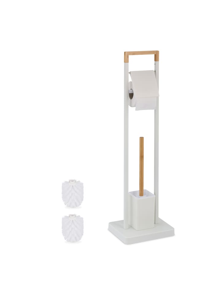relaxdays WC Garnitur in Weiß/ Natur - (B)23 x (H)77 x (T)18 cm günstig kaufen onesize