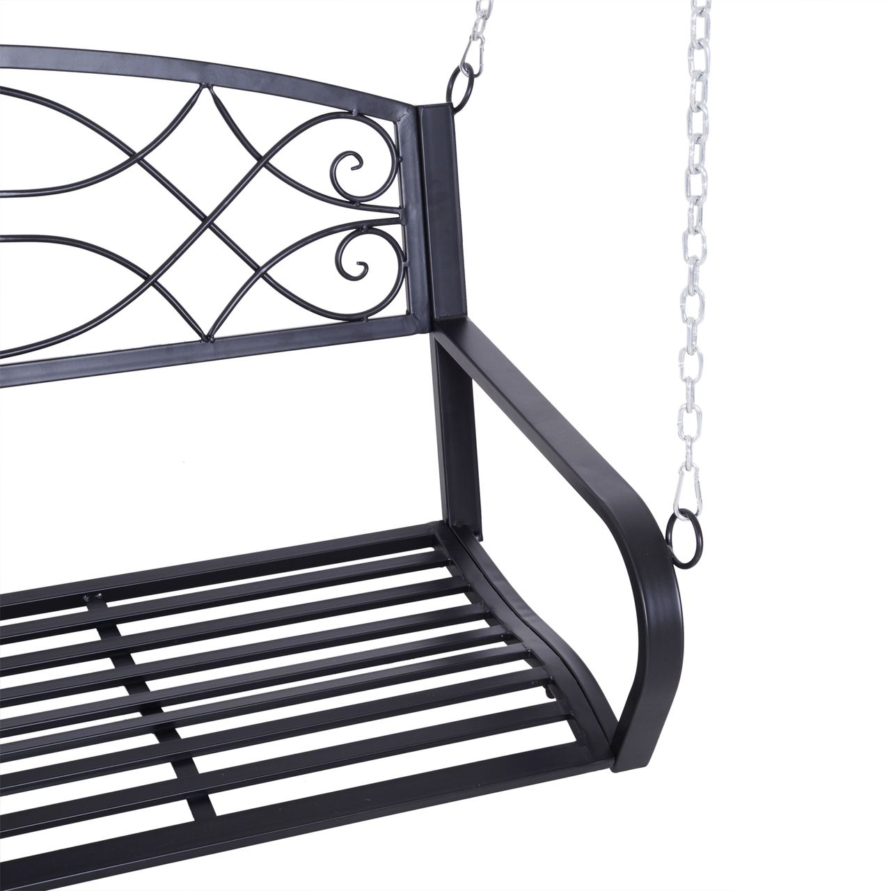 Outsunny Hängebank 2-Sitzer Gartenschaukel Schaukelbank mit Ketten Schwarz 132 x 63 x 58 cm