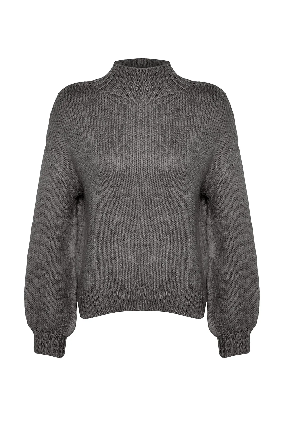 Trendyol Collection  Anthrazit Weich Strukturierter Dicker Rundhals Strickpullover TWOAW24KZ00290