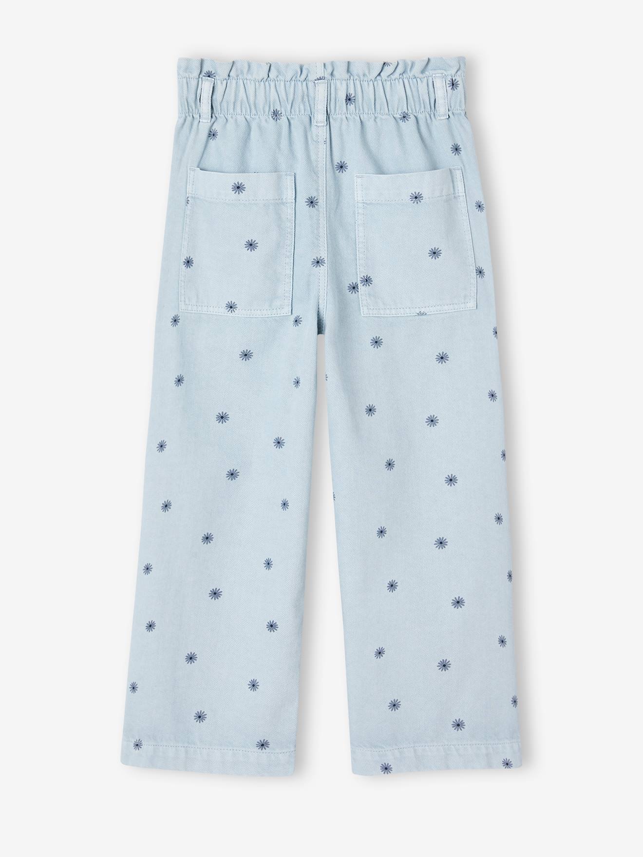 Vertbaudet Weite Mädchen Paperbag-Hose - blau bedruckt
