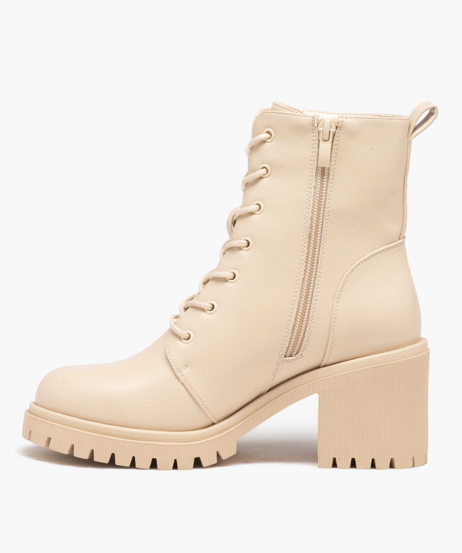 Boots à talon et épaisse semelle crantée femme beige | GEMO
