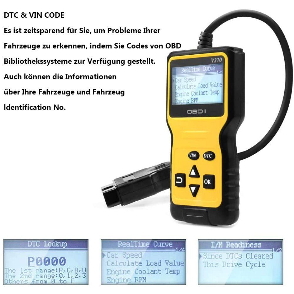 Hikeren Kfz-Diagnosegerät OBD2-Diagnosegerät, V310 KFZ-Fehlercode-Lesegerät, Mehrsprachiges & DTC-Definitionen