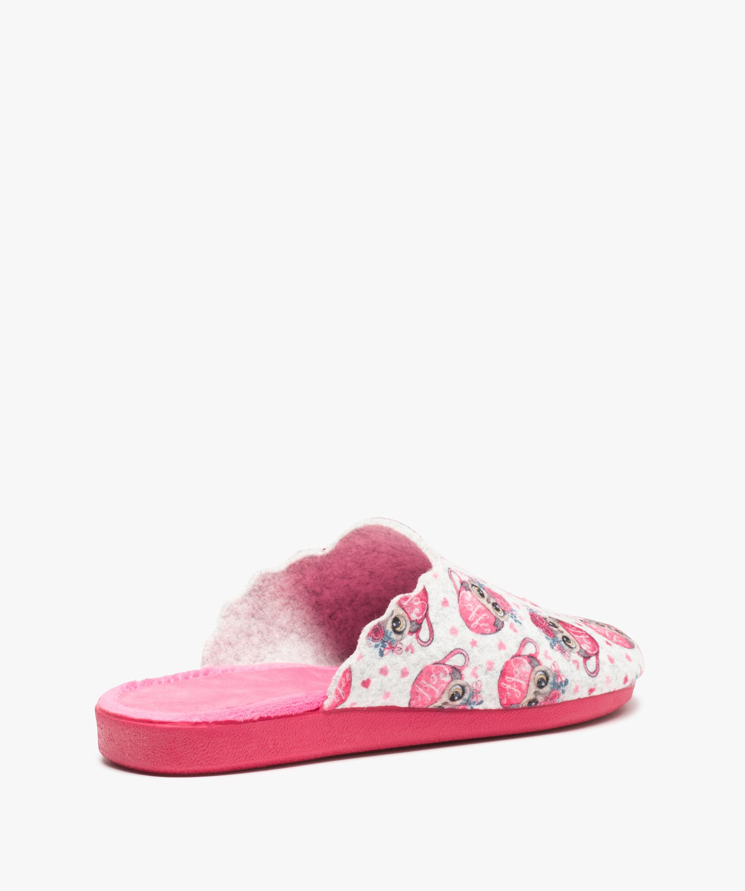 Chaussons femme mules plates en feutrine imprimée rose | GEMO