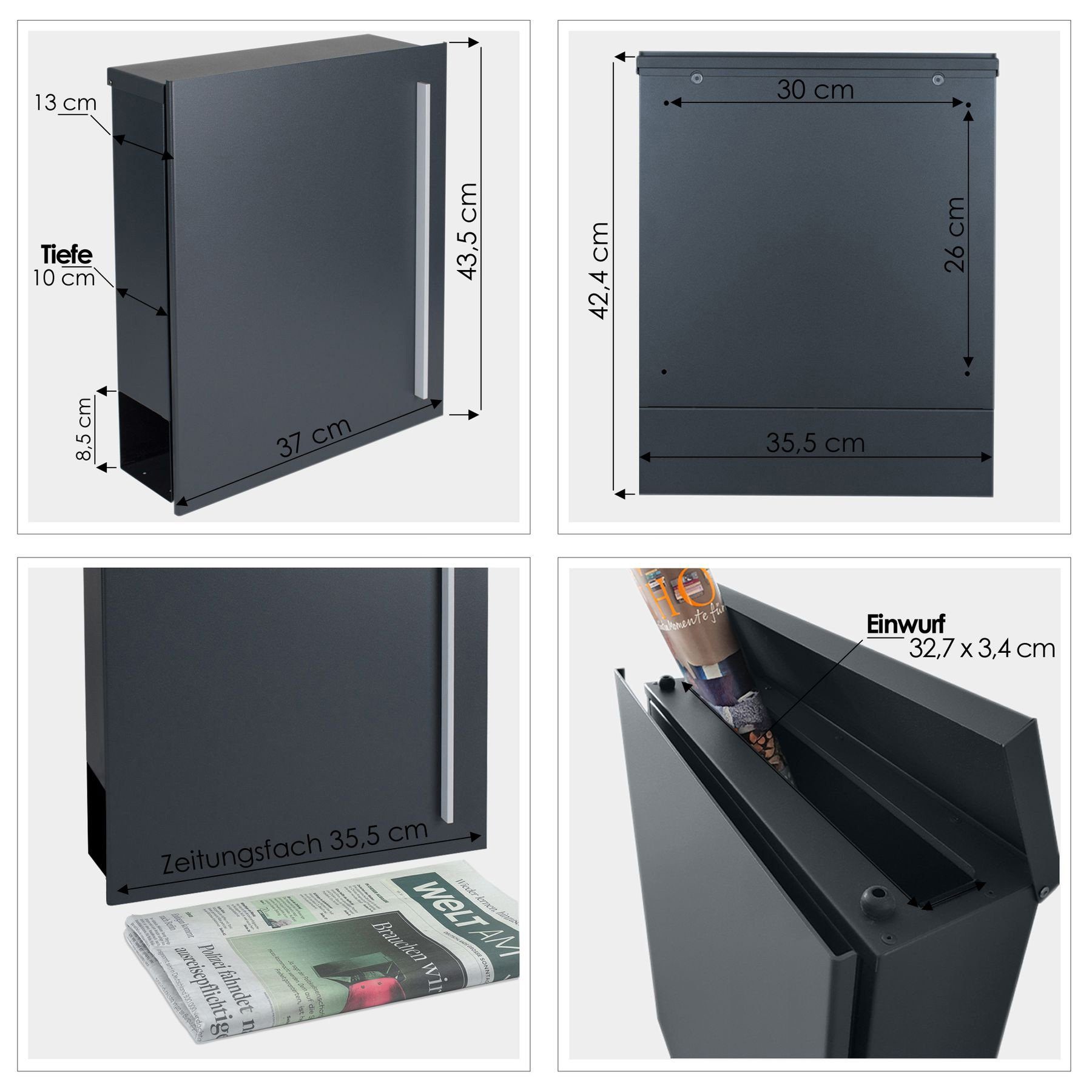 MOCAVI Briefkasten Box 110 Briefkasten Zeitungsfach anthrazit (RAL 7016)