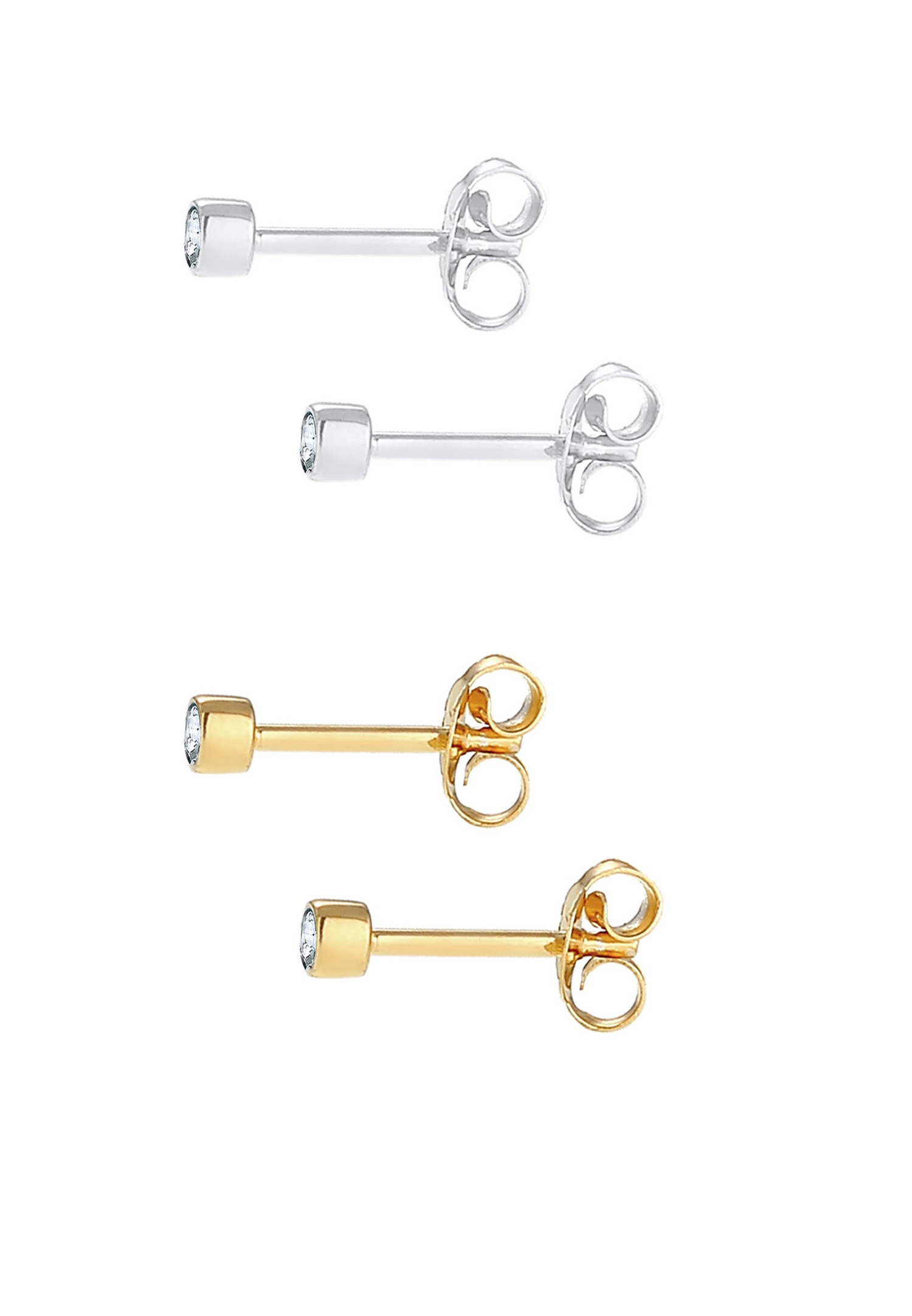 Pendientes de botón Elli para mujer con cristales en plata de ley 925 y plata chapada en oro.