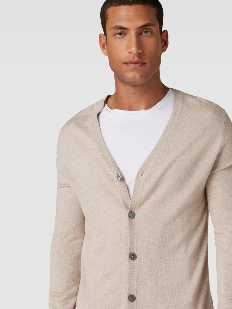 Strickjacke mit V-Ausschnitt und Knopfleiste in sand meliert