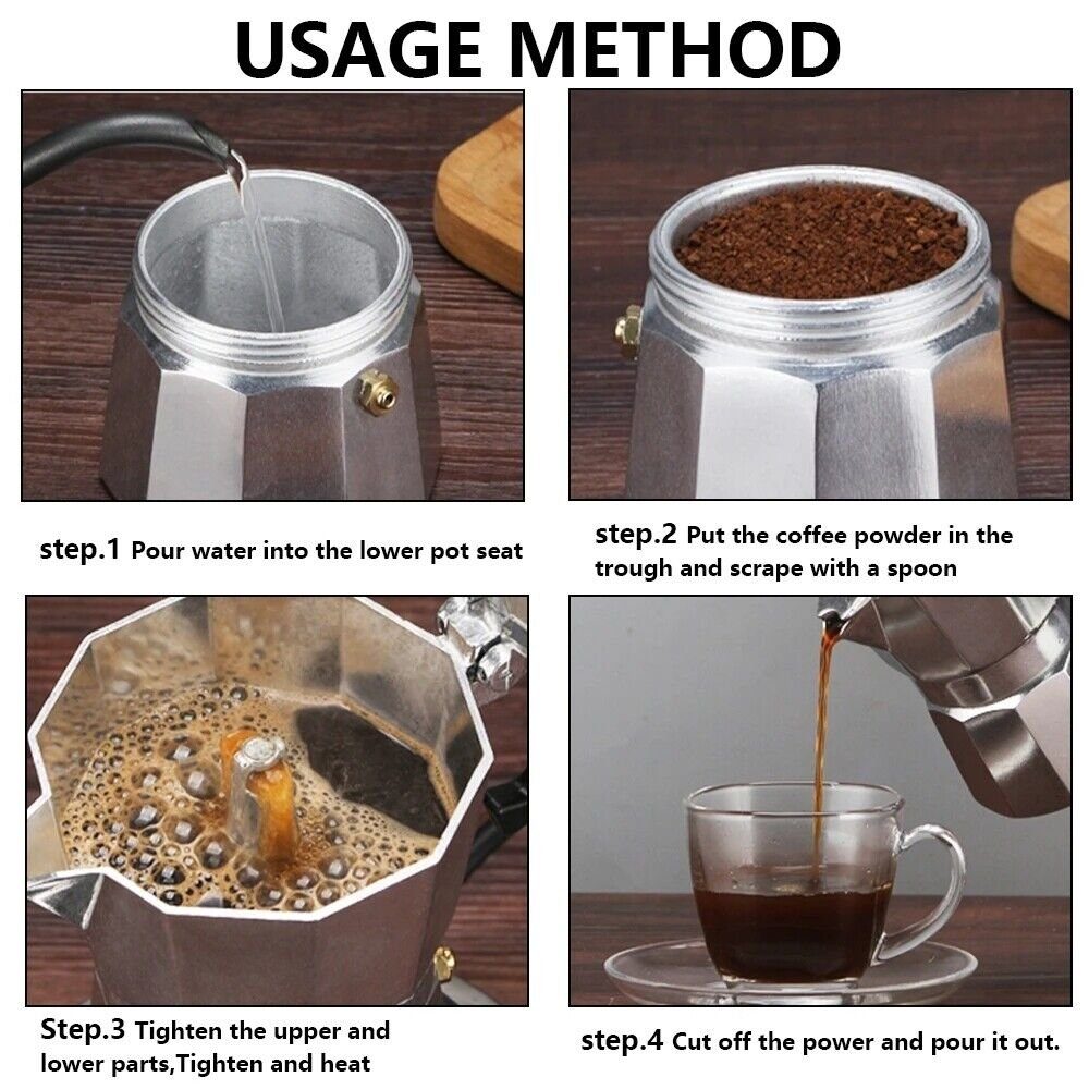 BlingBin Kaffeebereiter 9-12 Tassen Espressokocher Espressokanne Kaffe Kocher, 0.45l Kaffeekanne, Edelstahlfilter, Silikondichtung, Sicherheitsventil