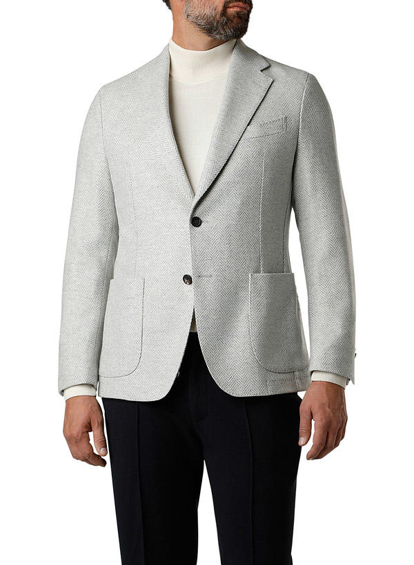 Windsor, Sakko Giorno, Shaped Fit, Wolle ungefüttert, silbergrau-ecru gemustert