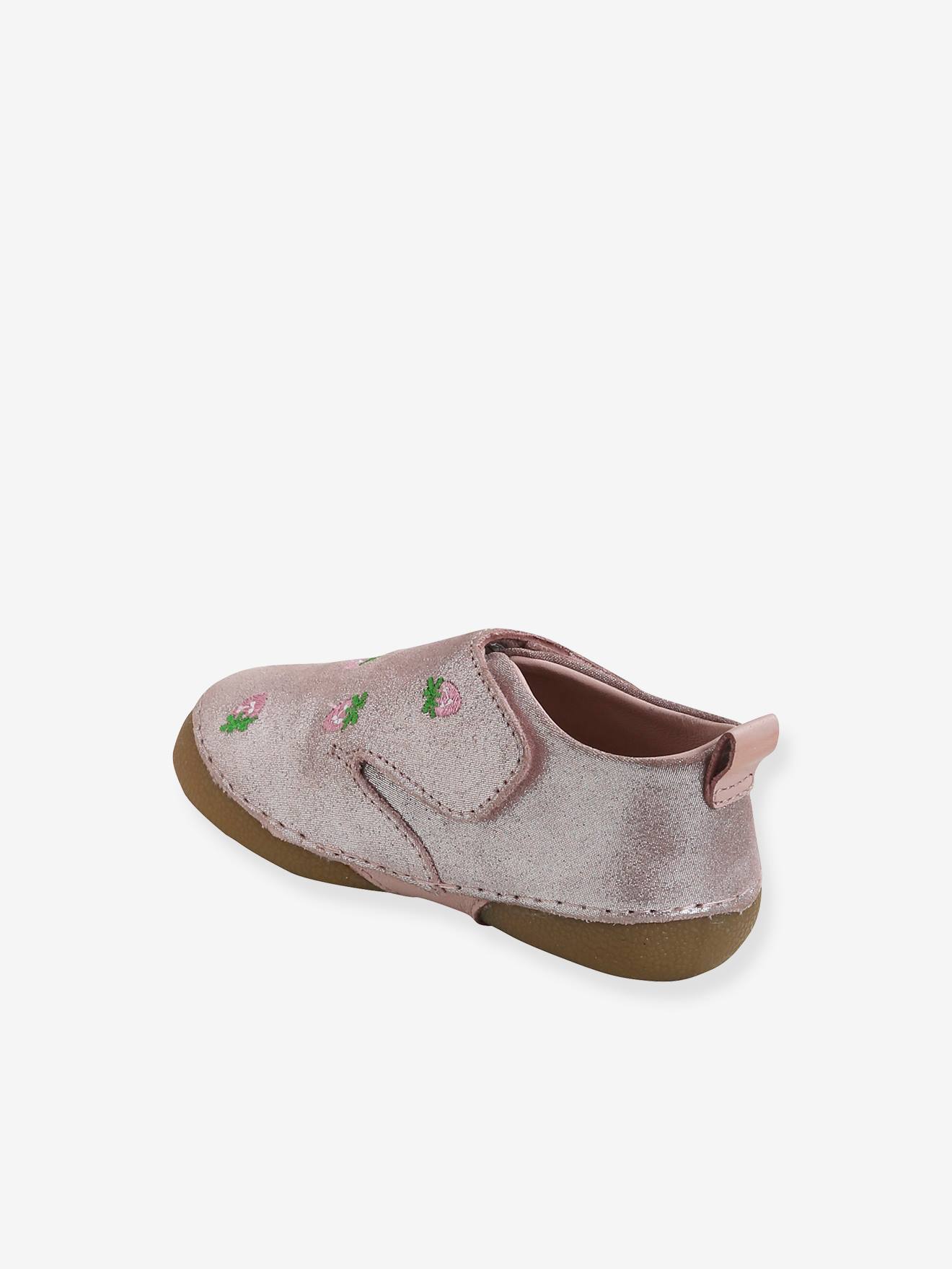 Chaussons scratché bébé en cuir souple rose