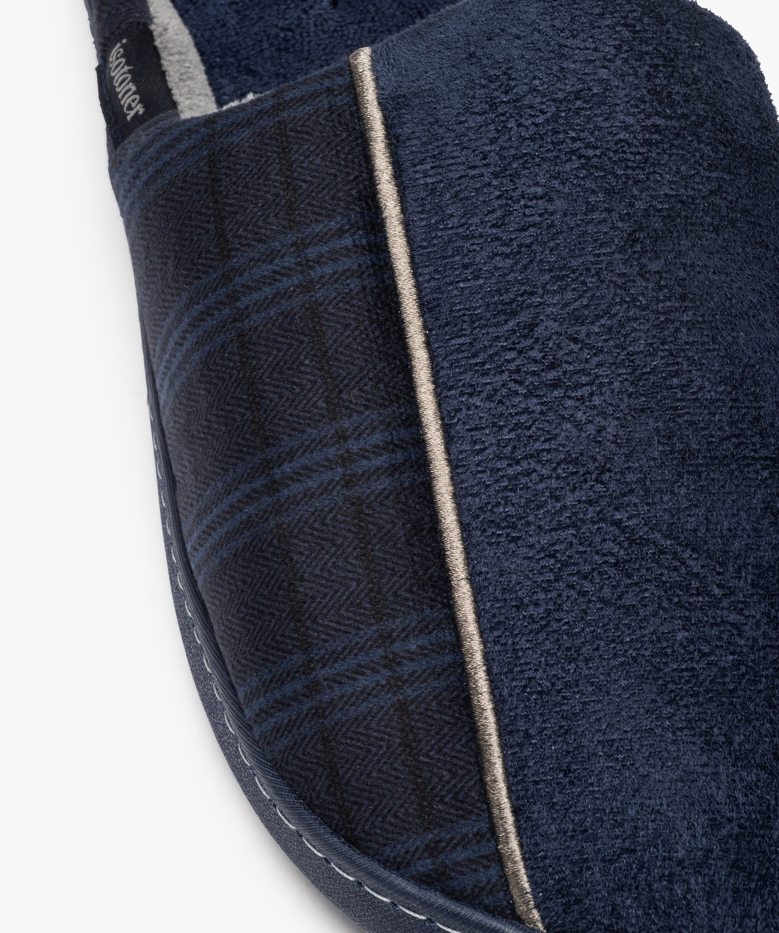 Chaussons homme mules plates en velours imprimé - Isotoner marine | GEMO