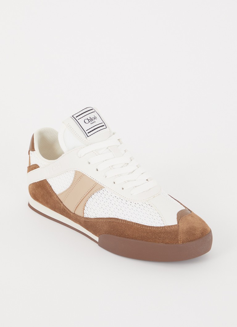 Chloé  Kicknat sneaker van kalfsleer met mesh en suède details