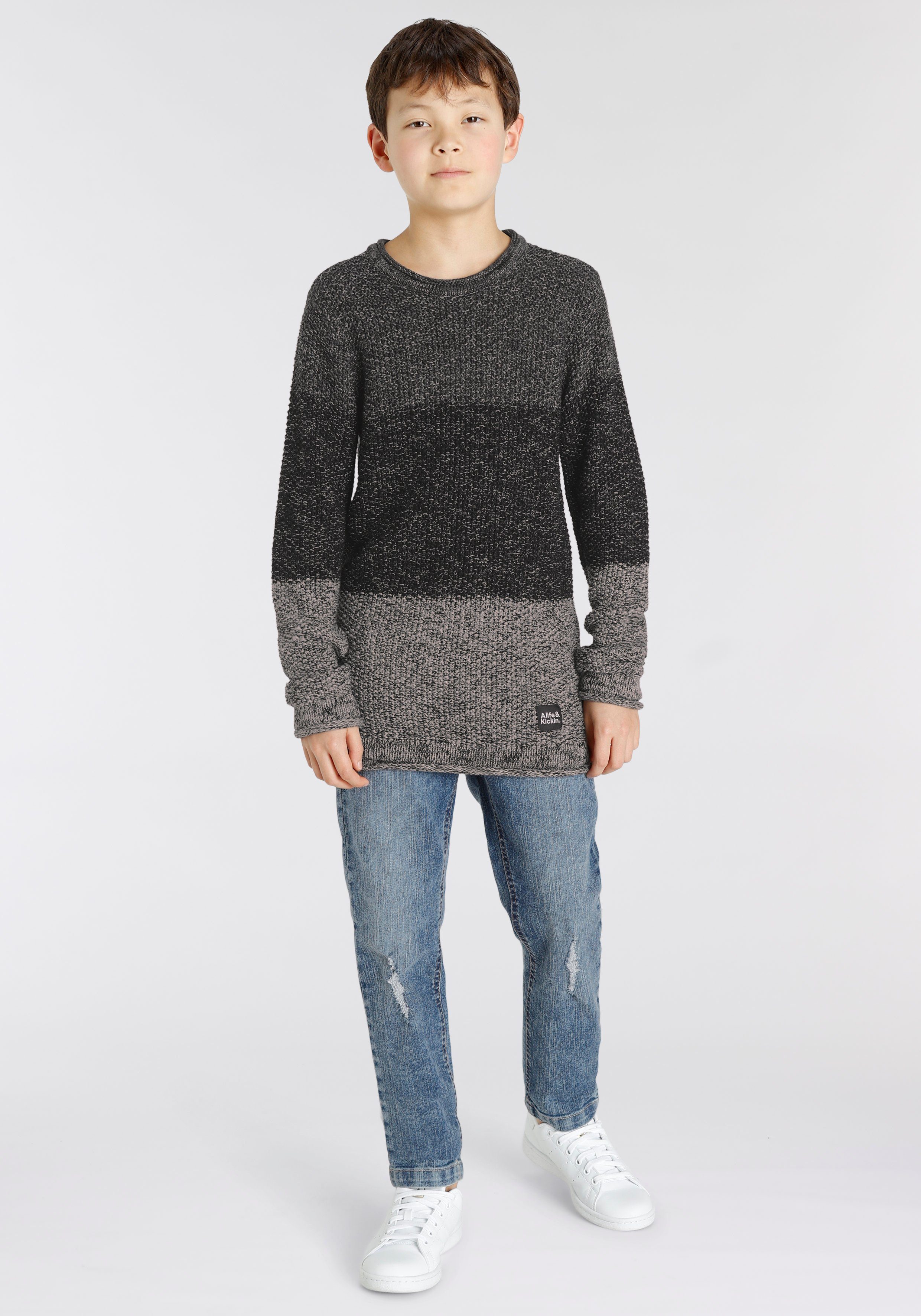 Alife & Kickin Strickpullover in Blockstreifen-Optik, aus meliertem Garn