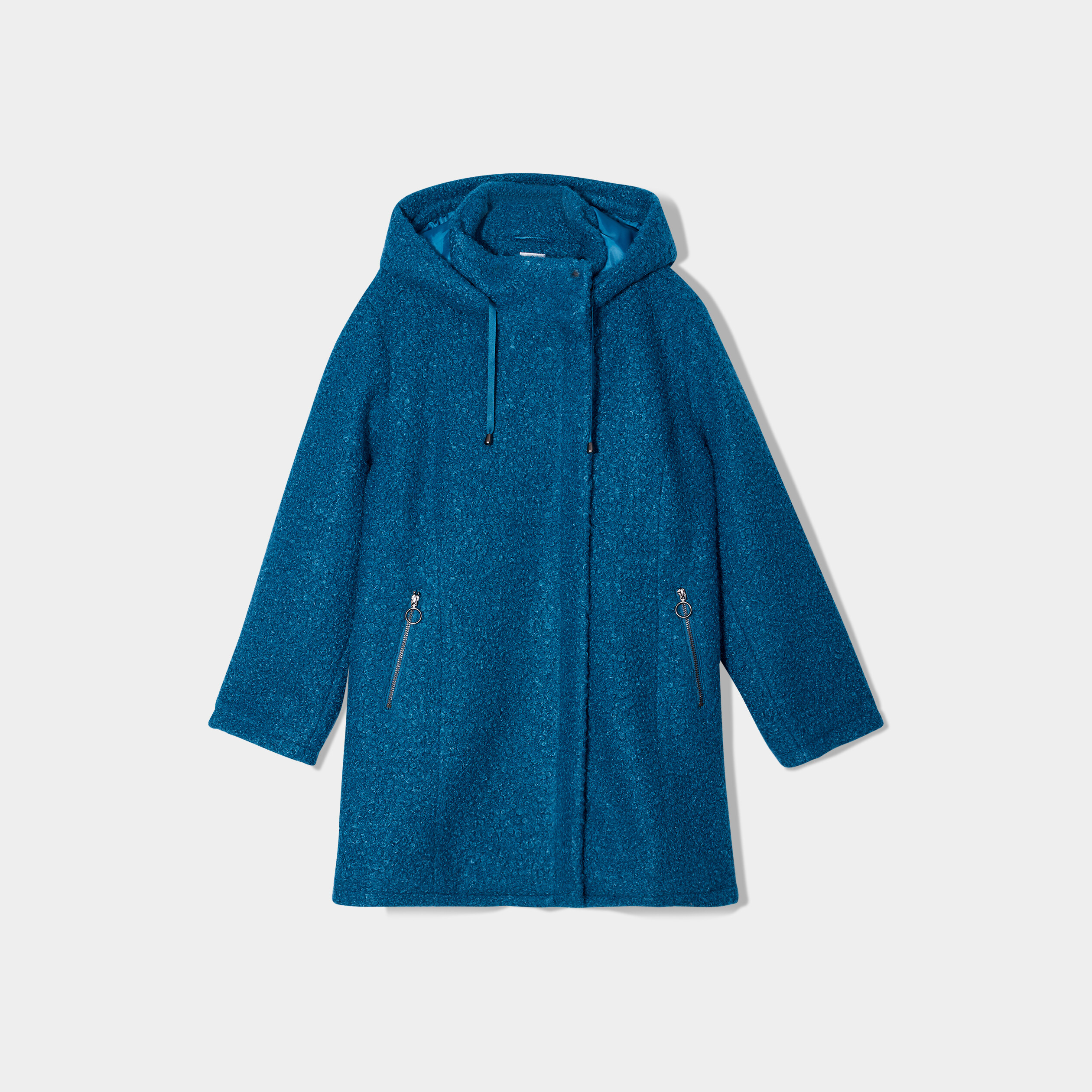 Manteau pilou bouclette à capuche bleu canard femme grande taille | La Halle