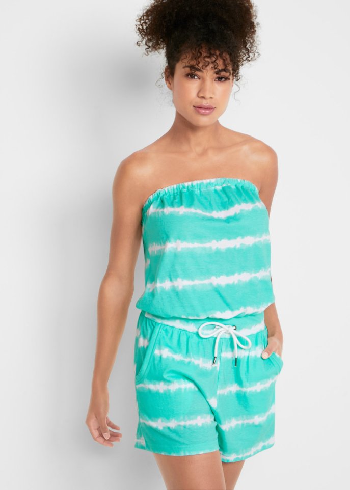 Baumwoll- Bandeau-Jumpsuit, kurz