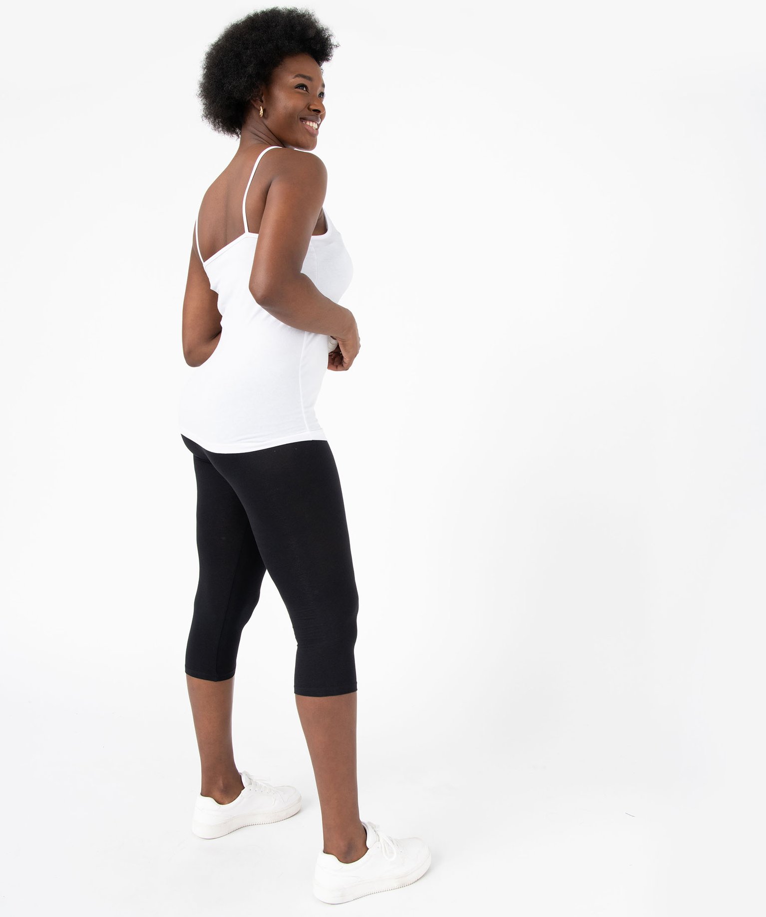Legging femme court en coton stretch noir | GEMO
