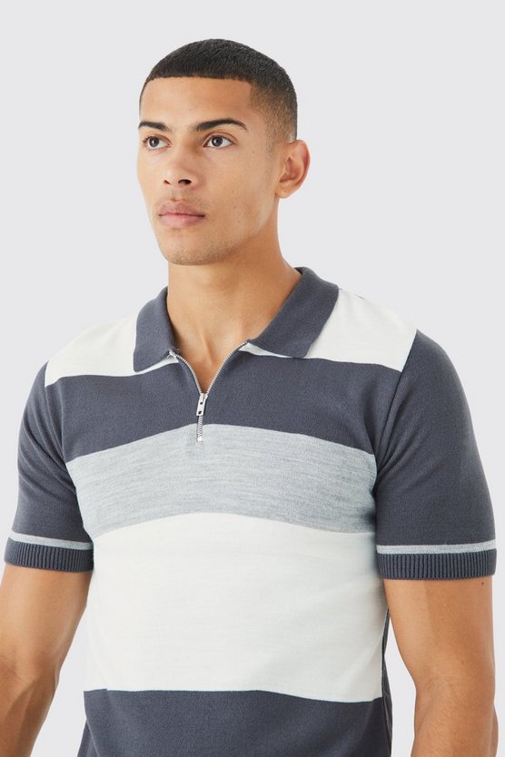 Gestreiftes Muscle-Fit Colorblock Poloshirt