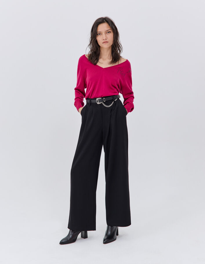 Pull rose en tricot à décor rock strass Femme