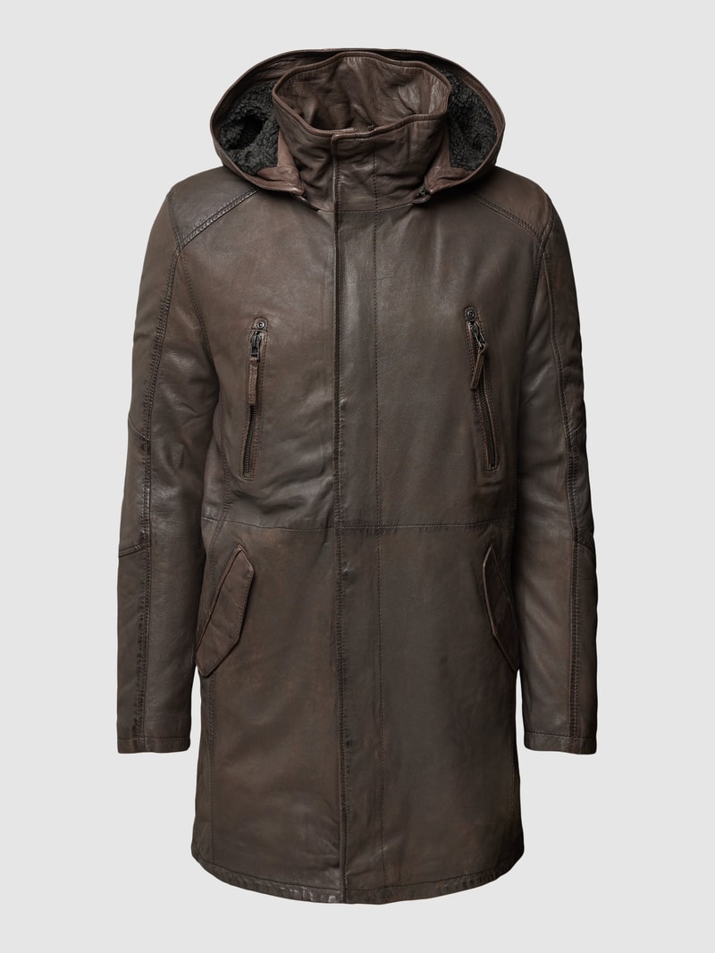 Parka aus Leder Modell 'KASSIO' in dunkelbraun